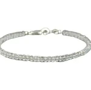 RRJEWELZ Natural Clear Quartz 2mm Rondelle Shape Faceted Cut Gemstone Beads 7 Inch Silver Plated Clasp Bracelet For Men, Women. Natural Gemstone Stacking Bracelet. | Lcbr_02285
