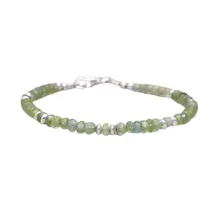 RRJEWELZ Prehnite Rondelle Beaded Bracelet – Smooth 3-3.5mm Multicolor Stones with Silver Lock – 7 Inch Adjustable link Bracelet for Men & Women|LCBR_RR_05570