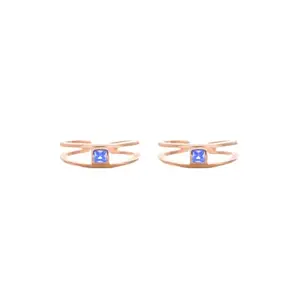 TASSYA Rose Gold Toe Rings with Blue Crystal, Adjustable, Wedding Gifts for Women & Girls