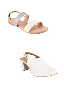 TRYME Style Fancy Trending Flats Sandal and Mule Bellies Office Block Heels Sandal for Womens and Girls (Pack of 2)