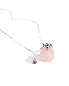 Gempro Genuine Rose Quartz Gemstone Perfume Bottle Chain Pendant for Women