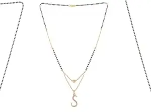 Gold Plated Traditional Black Bead Single Line American Diamond Pendant Jewellary set for Women(Combo) Pack of 3 MSCN-16-1-25- od