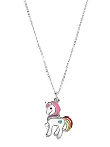 Carlton London 925 Sterling Silver Rhodium Plated with Enamel Unicorn Necklace