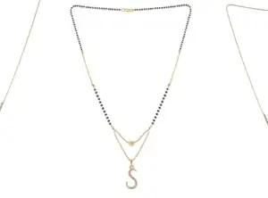 Gold Plated Traditional Black Bead Single Line American Diamond Pendant Jewellary set for Women(Combo) Pack of 3 MSCN-44-1-38- New