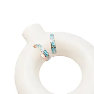 SALTY Fashion Blue Accent Minimal Hoops Earrings for Women & Girls | Ear Tops | Latest | Trendy | Fancy | Stylish | Birthday Gift | Aesthetic Jewellery | Accessories for Everyday Wear