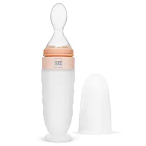 Mee Mee Baby Food Feeder Mini Meal Silicone Spoon Bottle for 6+ Month Baby Food Grade BPA Free for Cereals, Infant, Kids (Orange)