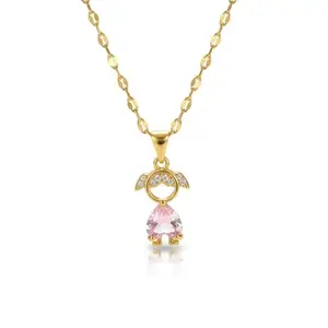 18K Gold-Plated Necklace with Pink Crystal Pendant and CZ Accents