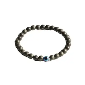 Maitri Export Evil Eye Bracelet for Women and Men 6mm Natural Crystal Stone Semi Precious Gemstone Jewellery for Reiki Healing (Pyrite)