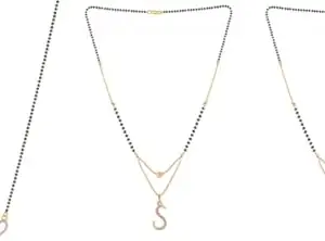 Gold Plated Traditional Black Bead Single Line American Diamond Pendant Jewellary set for Women(Combo) Pack of 3MCN-22-1-52-/