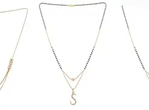 Gold Plated Traditional Black Bead Single Line American Diamond Pendant Jewellary set for Women(Combo) Pack of 3 MSCN-36-1-32-