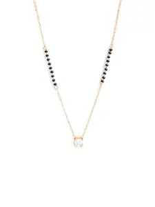 MINUTIAE Stylish Solitaire Mangalsutra Pendant Necklace Black Beads For Women With Extendable Chain (Rose Gold)