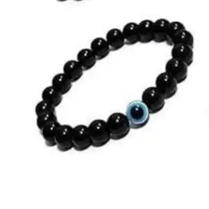 Marble Beaded Bracelet with Evil Eye Charm, (Black, Pack of 1)
