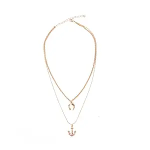 Lilly & Sparkle Alloy Gold Toned 2 Layered Anchor Necklace and Horse Shoe Shaped Pendant for Women