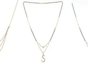 Gold Plated Traditional Black Bead Single Line American Diamond Pendant Jewellary set for Women(Combo) Pack of 3MCN-38-1-32-/