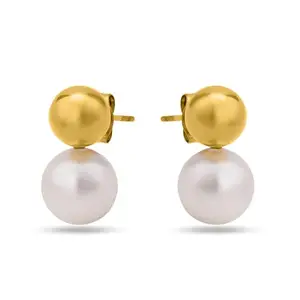 PALMONAS Nautica Dome Pearl Drop Earring for Women - Gift for Girls & Women | Waterproof & Anti-Tarnish Earrings