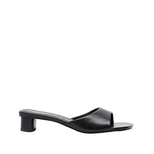 shoexpress Women's Open Toe Slide Sandals with Low Level Block Heels, Black,4 UK