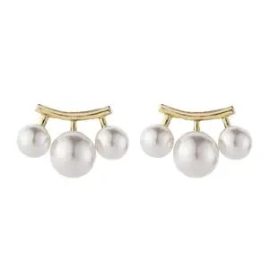 Solis Sarah Double Pearl Curved Bar Stud Earrings, Gold-Tone, Modern Design