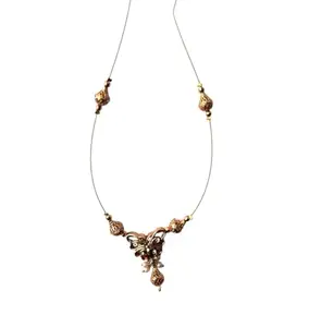 Elegant Gold-Toned Butterfly Pendant Necklace with Filigree Design, Metal Beads,Invisible