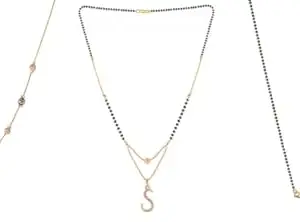 Gold Plated Traditional Black Bead Single Line American Diamond Pendant Jewellary set for Women(Combo) Pack of 3 MSCN-42-1-19-