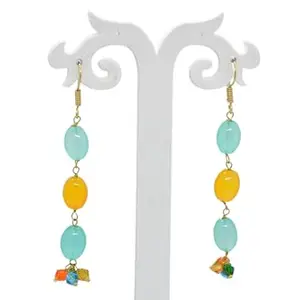 Artistic Orange Sun & Aquamarine Blue Glass Stone 10 × 8 mm Oval Stud Earrings for Girls & Women