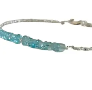 CHAVIZ Natural Apatite 3.5mm Mix Shape Faceted Cut Gemstone Beads 7 Inch Silver Plated Clasp Bracelet With Karren Hill Tribe Beads For Men, Women. Natural Gemstone Link Bracelet. | Lcbr_00622