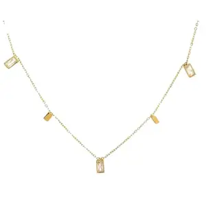 Pendant Necklace for Women | 18K Gold Plated Dainty Layered Chain with Crystal Bar and Rectangle Charms | Minimalist Gift Jewelry for Her