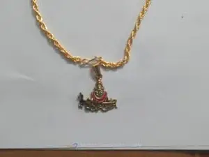 Khatu Shyam Ji Religious Pendant with Gold-Toned Chain, Traditional Design, Pink and Green Enamel