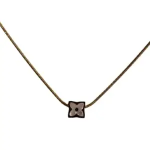 Glace Elegant Flower Pendant Gold Chain Necklace, White and Black Enamel Design