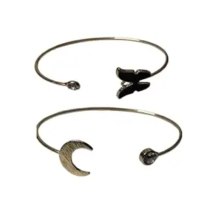 M.F.H Fashion Latest Designs Stylish Crystal Gold Plated Bracelet for Women and Girls BUTTERFLY DESIGNE AND CHAND DESIGNE (PACK OF 2) COMBO