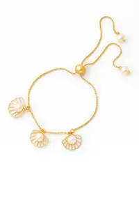 RBR ShellAura Gold-Plated Adjustable Bracelet with Pearl Shell Charms for Women & Girls