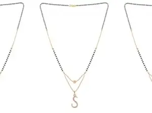 Gold Plated Traditional Black Bead Single Line American Diamond Pendant Jewellary set for Women(Combo) Pack of 3 MSCN-18-1-49- New