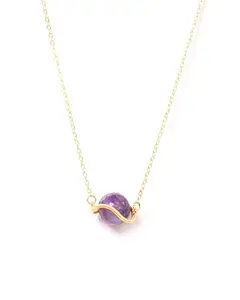 Gempro Certified Round Amethyst Pendant Necklace for Women 15 Ct Healing Crystal Gold Plated Brass 18-Inch Curb Chain January Birthstone Jewelry Gift for Women & Girls