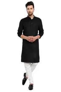 AishwarryaLaxmi Plain Black Cotton Solid Men's Kurta … (Medium)