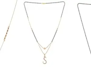 Gold Plated Traditional Black Bead Single Line American Diamond Pendant Jewellary set for Women(Combo) Pack of 3MCN-35-1-25-/