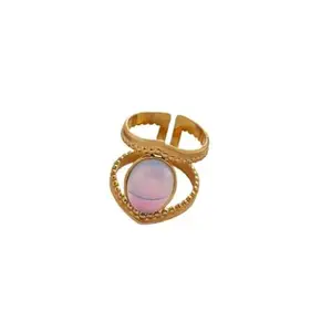 Geometric Oval Ring – 18K Gold Plated 304 Stainless Steel Resin Inlay | Adjustable Open Ring for Women