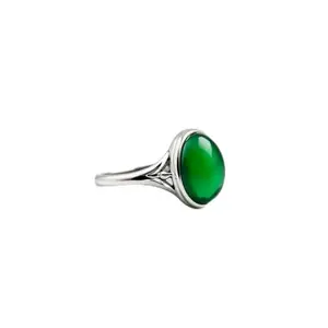 Silver colour Oval Green Stone Ring, Classic Design