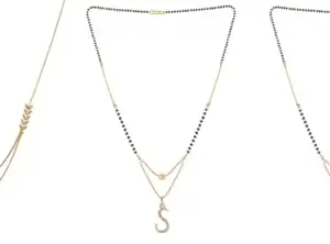 Gold Plated Traditional Black Bead Single Line American Diamond Pendant Jewellary set for Women(Combo) Pack of 3MCN-37-1-45-/