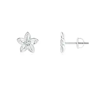 Black Jack 14K White Gold Plated on Sterling Silver 0.15 Ct. Round Moissanite Stud | Screw Back Flower Shape Stud for Women & Girls | With Certificate of Authenticity and 925 Stamped