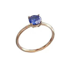 Blustone Elegant Four Prong Blue Sapphire Ring Rose Gold Original Certified नीलम रत्न की अंगूठी ओरिजिनल सर्टिफाइड Round Shaped Pure Neelam Stone Ring For Women and Girls Suitable For Every Attire