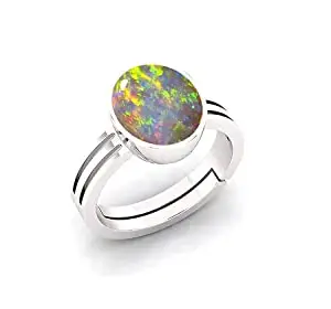 SONIYA GEMS 6.25 Ratti 5.50 Carat Super Multi-fire Opal Silver Ring Certified Natural Oval White Australian Loose Gemstone (Certified Card from Lab - Certificate)