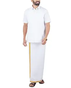 Men's Pure Khadi Cotton Regular Fit Solid Casual Shirt | Half Sleeves Summer Shirt (in, Alpha, XL, Regular, White