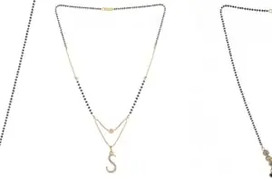 Gold Plated Traditional Black Bead Single Line American Diamond Pendant Mangalsutra for Women(Combo) Pack of 3 MS-22-1-22