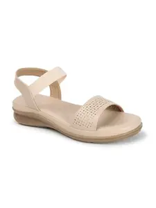 Carlton London Women Cream Comfortable Backstrap Casual Wear, Party and Formal Wear Sandal with Platform Heels (40)