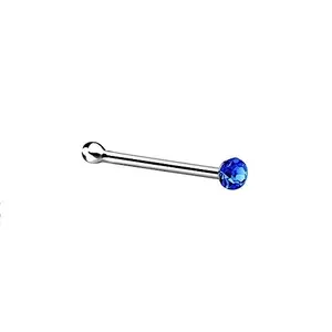 Via Mazzini Pure 925-92.5 Sterling Silver Tiny 1.5mm Blue Crystal Nose Pin Stud For Women And Girls (NR0261) 1 Pc
