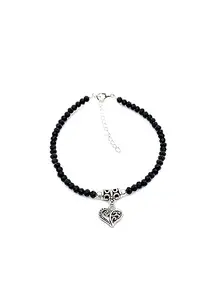 SHILPMART (Pack of 1) Single feet Women's Latest German Silver Anklet Black Crystel Beads with Oxidised Single Charms Adjustable Latest Stylish Anklet for Women & Girls (Charm - 10)