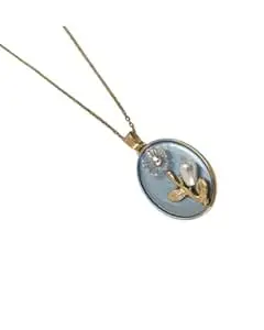 GAXRA Gold-Tone Oval Floral Pendant Necklace with Pearl Accent – Elegant Flower Charm Jewelry for Women