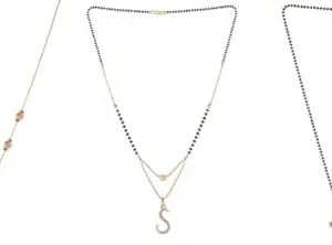Gold Plated Traditional Black Bead Single Line American Diamond Pendant Jewellary set for Women(Combo) Pack of 3 MSCN-40-1-41-