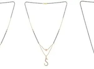 Gold Plated Traditional Black Bead Single Line American Diamond Pendant Mangalsutra for Women(Combo) Pack of 3 MS-33-1-8