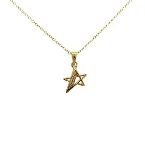 Dainty Gold Star Pendant Necklace with Crystal Accents, 18K Gold Plated Chain