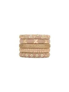 Traditional thread work handmade Navratri bangles set For Women & girls One Hand Set(5 Pieces) Peach shade (5, 2.6)